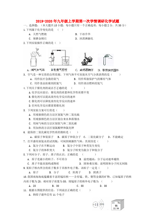 2019-2020年九年级上学期第一次学情调研化学试题