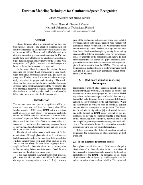Duration Modeling Techniques for Continuous Speech Recognition