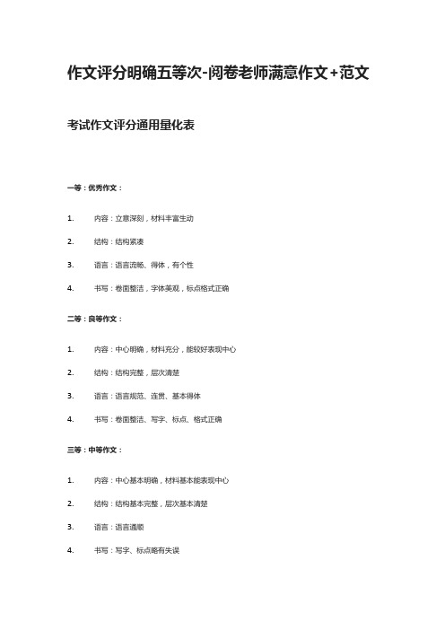 [全]作文评分明确五等次-阅卷老师满意作文+范文