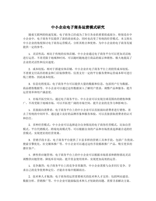 中小企业电子商务运营模式研究