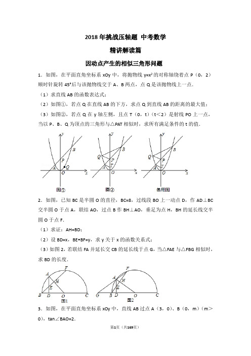 2018年中考数学挑战压轴题(含答案)