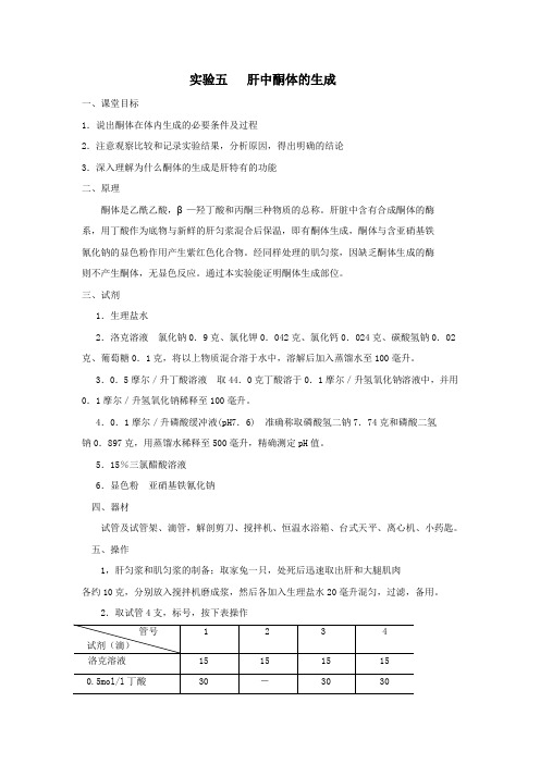 实验五   肝中酮体的生成