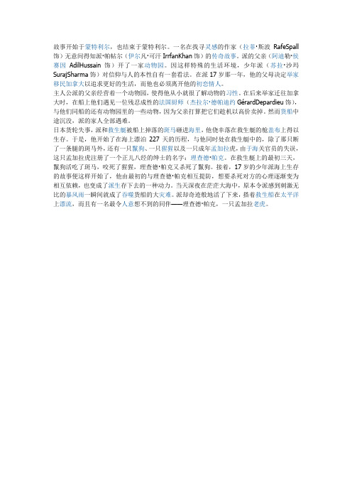《少年派的奇幻漂流》梗概