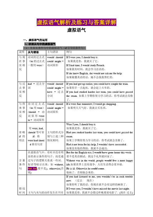 虚拟语气解析以及练习题答案详细解答