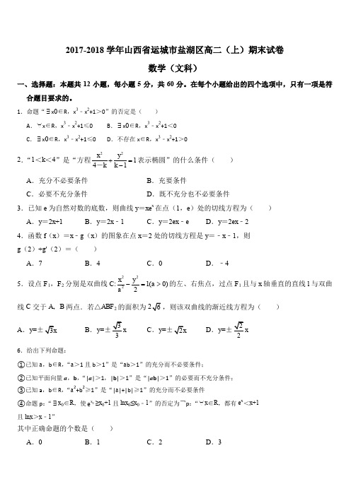 山西省运城市盐湖区2017-2018学年高二上学期期末考试数学文试卷(含答案)