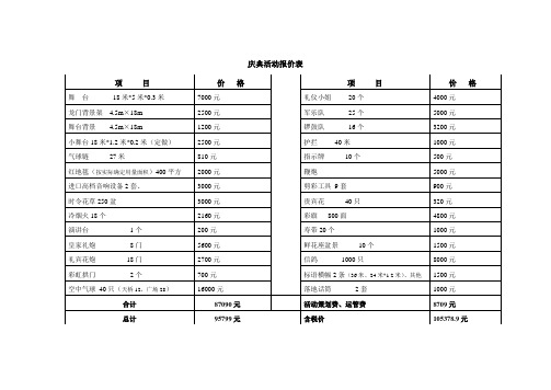 庆典活动报价表