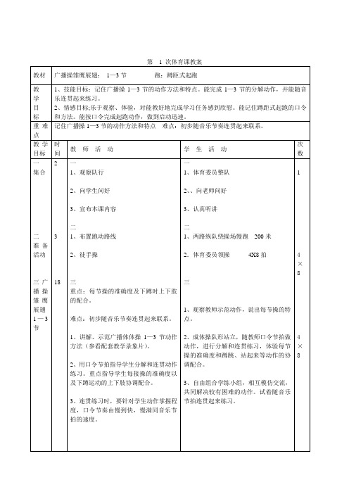 小学四年级下学期体育广播操雏鹰展翅第一课