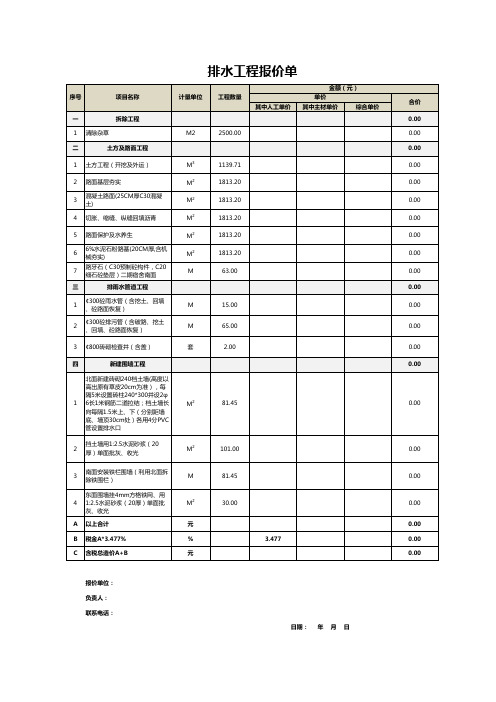 排水工程报价单Excel模板