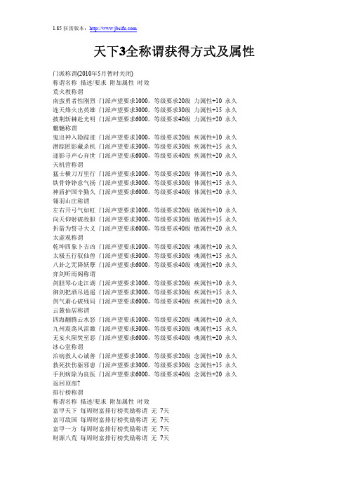 天下3全称谓获得方式及属性