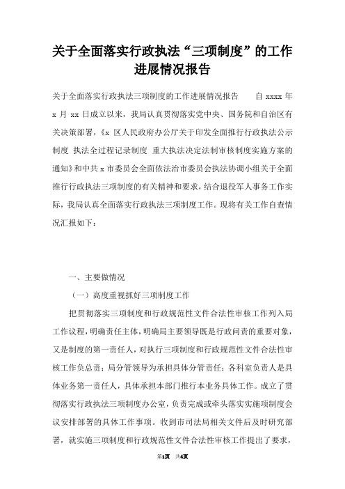 关于全面落实行政执法“三项制度”的工作进展情况报告