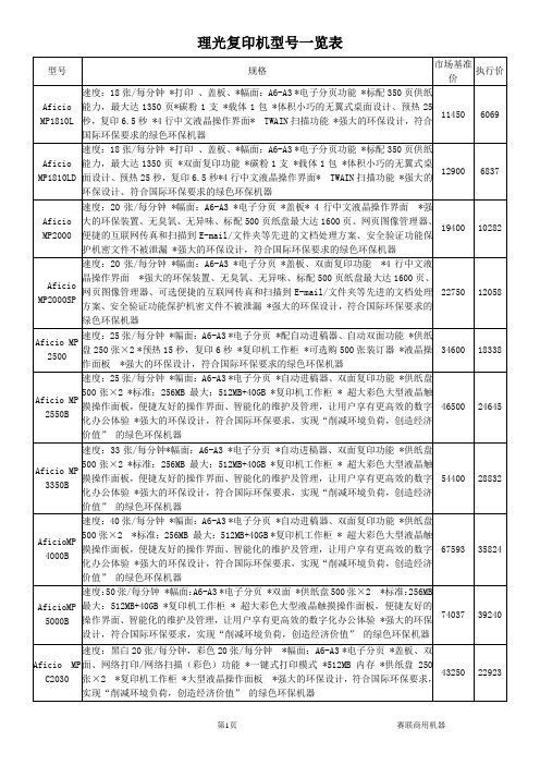 理光复印机型号一览表