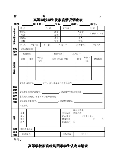 大学生贫困助学金申请表全国通用标准版