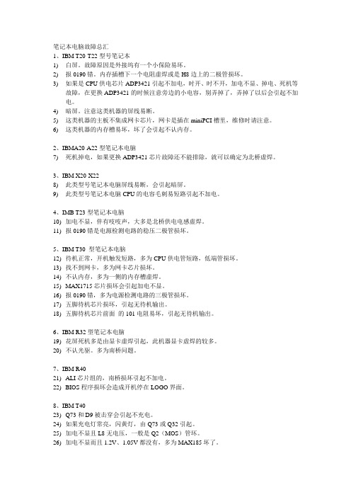 笔记本电脑故障总汇
