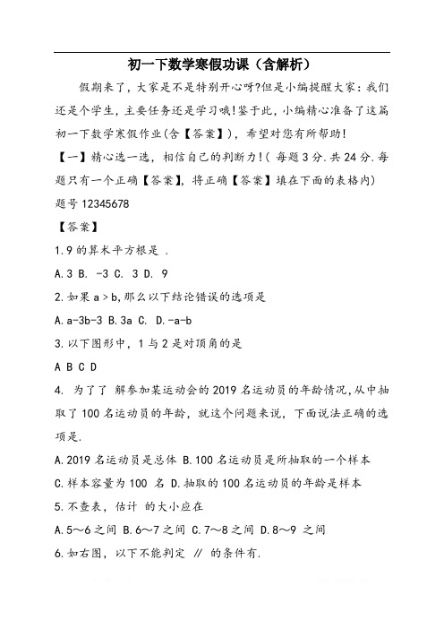初一下数学寒假功课(含解析)