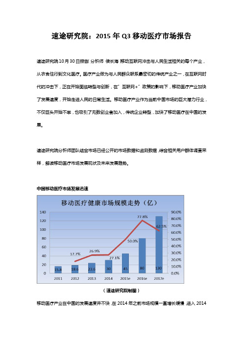 速途研究院：2015年Q3移动医疗市场报告