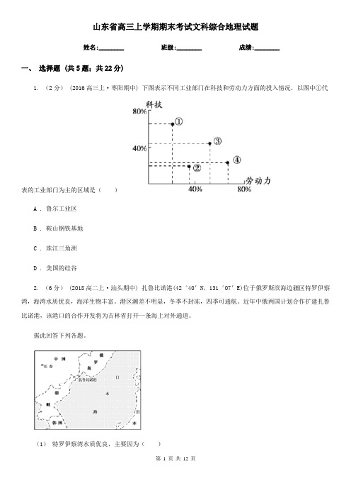 山东省高三上学期期末考试文科综合地理试题