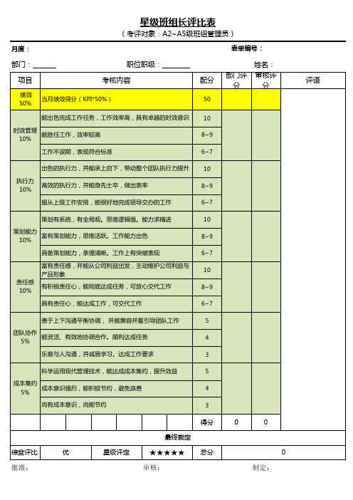 星级班组长评比表