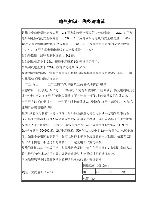 电气知识：线径与电流