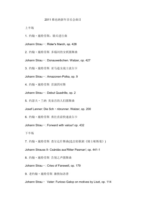 2011维也纳新年音乐会曲目