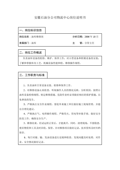 5—岗位说明书—油库维修员