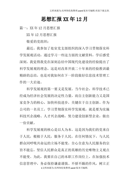 思想汇报XX年12月doc