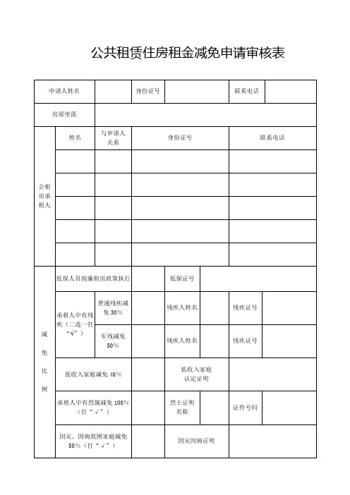 公共租赁住房租金减免申请审核表