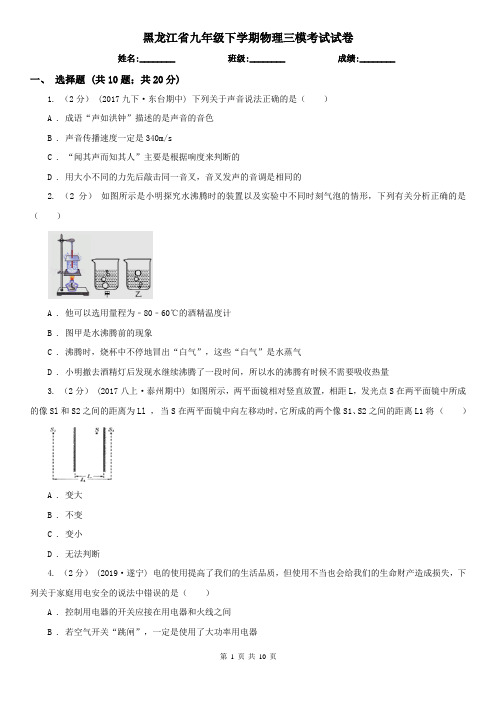 黑龙江省九年级下学期物理三模考试试卷