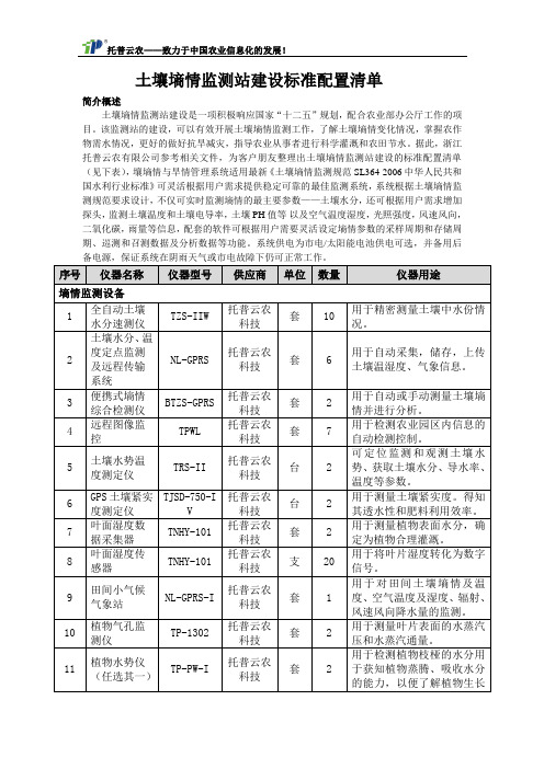 土壤墒情监测站建设标准配置清单