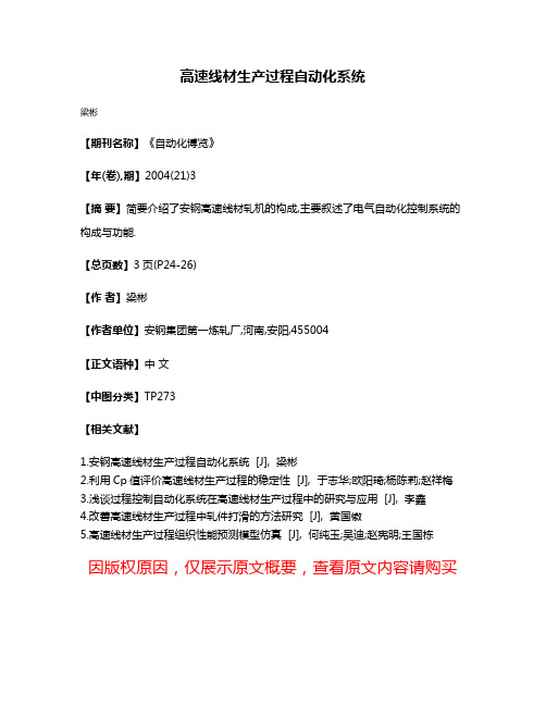 高速线材生产过程自动化系统