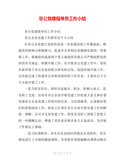 非公党建指导员工作小结