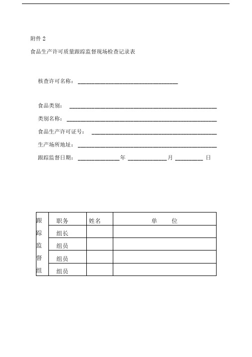 食品生产许可质量跟踪监督现场检查记录表