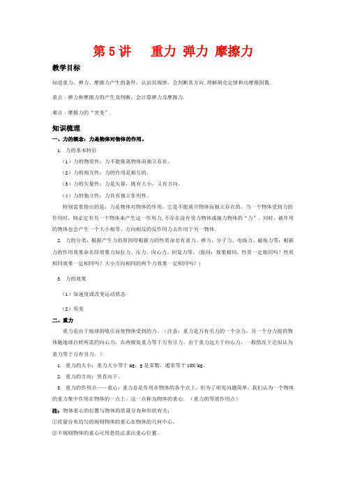 高考物理一轮复习 第2章 研究物体间的相互作用教案 新人教版
