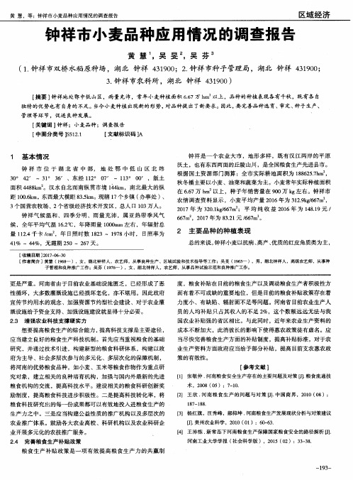 钟祥市小麦品种应用情况的调查报告