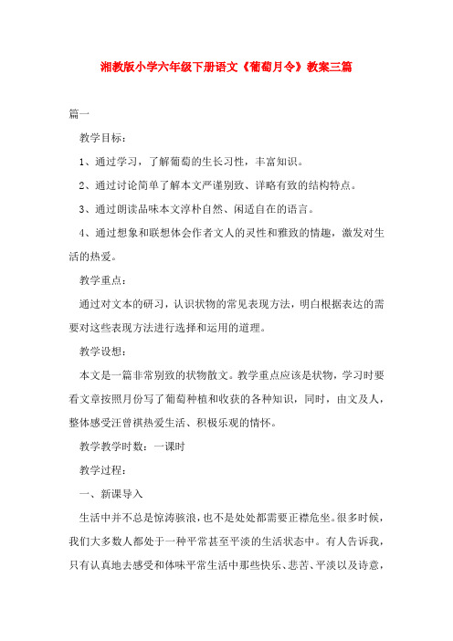 湘教版小学六年级下册语文《葡萄月令》教案三篇