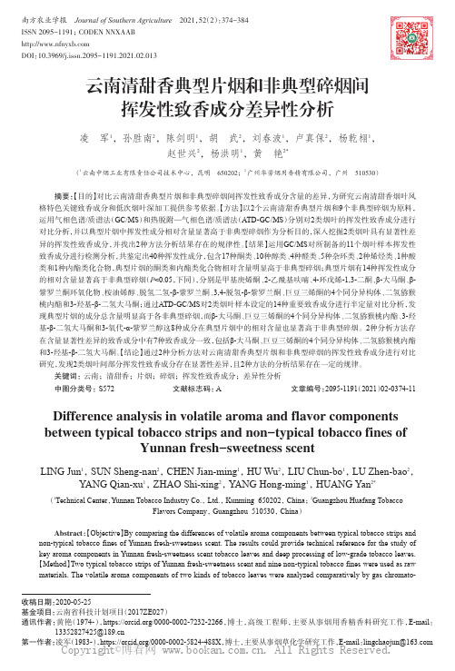 云南清甜香典型片烟和非典型碎烟间挥发性致香成分差异性分析