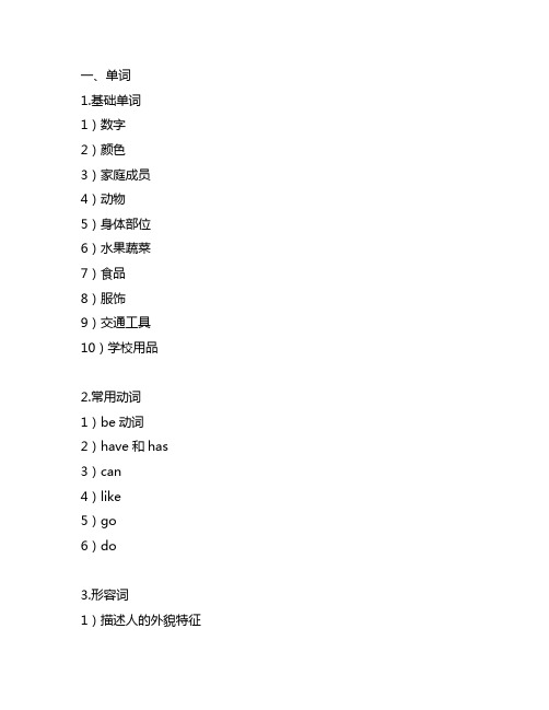 四年级上册英语知识点归纳总结