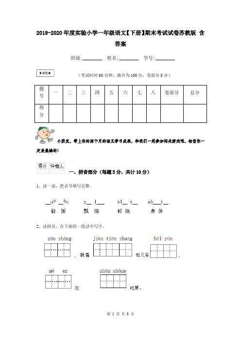 2019-2020年度实验小学一年级语文【下册】期末考试试卷苏教版 含答案