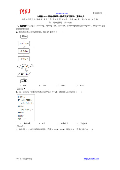 山西省2013高考数学一轮单元复习测试：算法初步