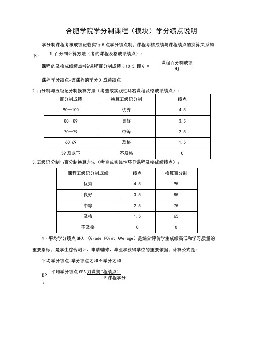 合肥学院学分制课程(模块)学分绩点说明