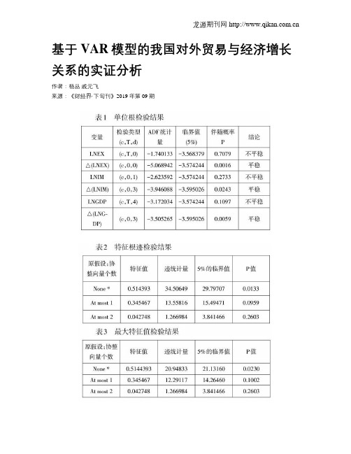 基于VAR模型的我国对外贸易与经济增长关系的实证分析