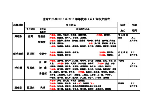 张家口小学2015至2016学年校本课程及阳光体育安排表