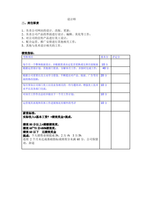 美工绩效考核与岗位职责