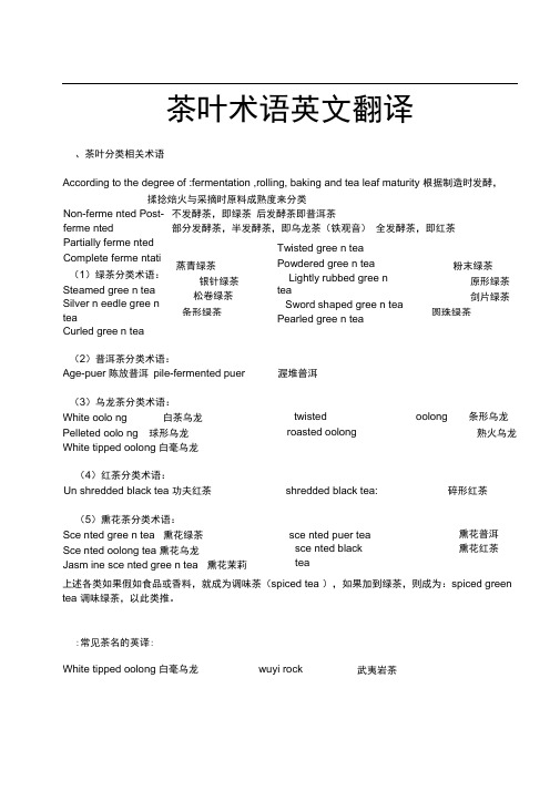 茶叶术语英文翻译