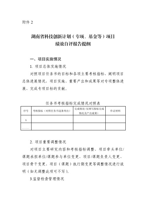 项目绩效自评报告提纲