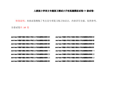 人教版小学语文专题复习测试小升初真题模拟试卷(16套试卷)