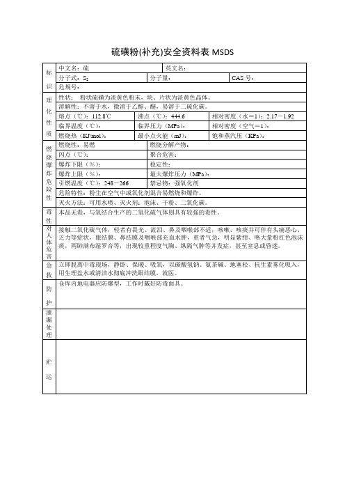 硫磺粉(补充)安全资料表MSDS
