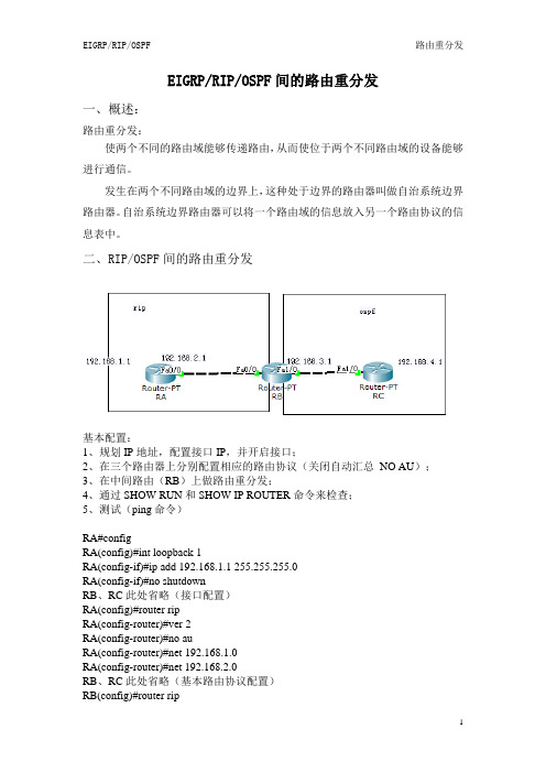 路由重分发(EIGRP、RIP、OSPF间)