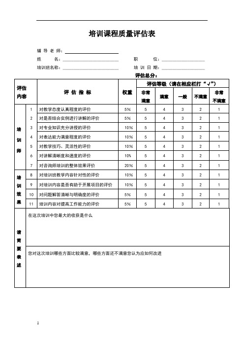 培训课程评估表