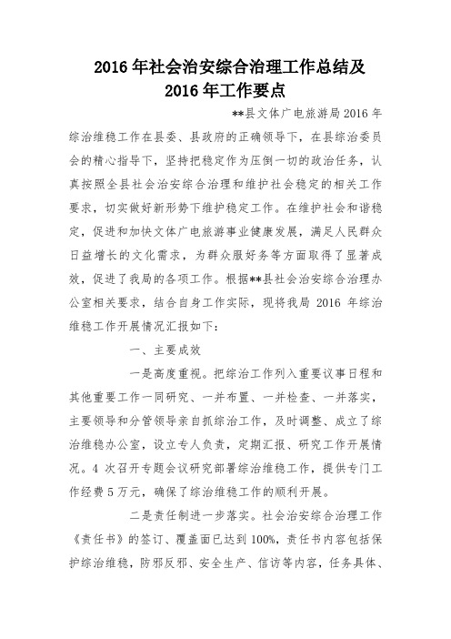 2016年社会治安综合治理工作总结及2016年工作要点