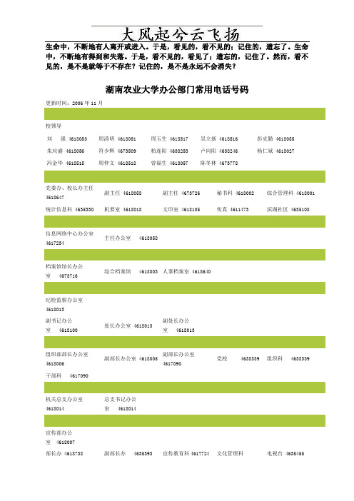 0Pabavv湖南农业大学办公部门常用电话号码